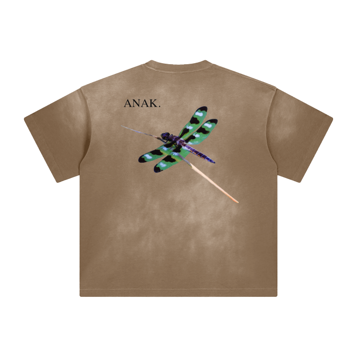 Acid Wash Green Dragonfly Drop Shoulder Tee