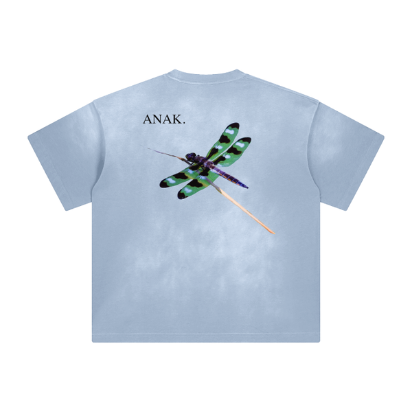 Acid Wash Green Dragonfly Drop Shoulder Tee